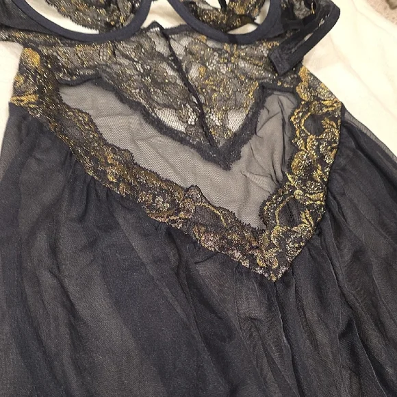 La SENZA Black and Gold Lace Unlined Baby Doll S - Picture 7 of 9